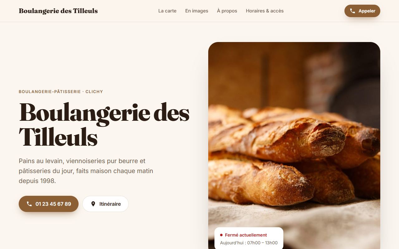 Exemple de site pour une boulangerie