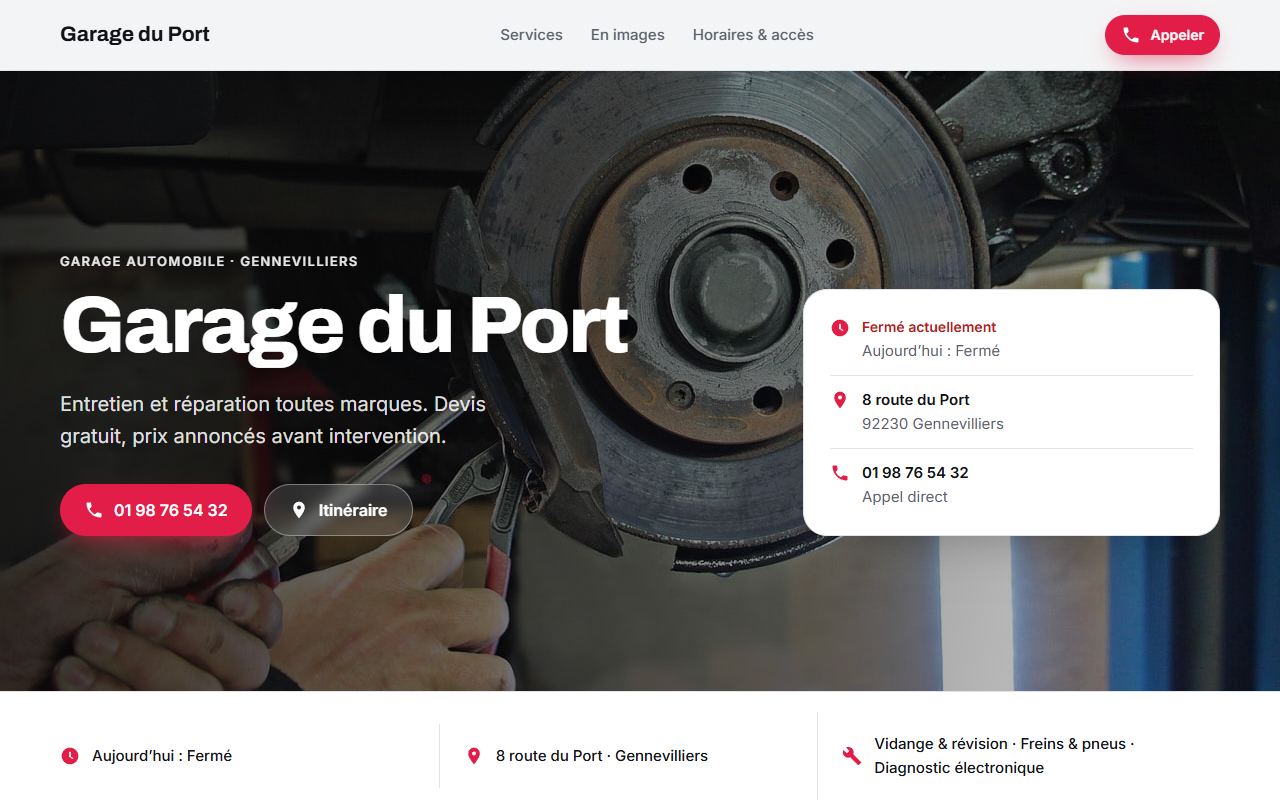 Exemple de site pour un garage