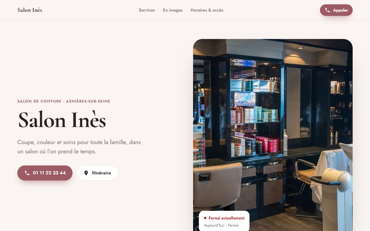 Exemple de site pour un salon de coiffure